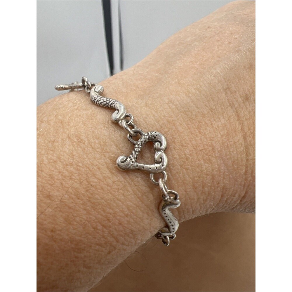 BRIGHTON “Tuscan” Silver Open Heart Scroll Link 7-8" Adjustable Bracelet
